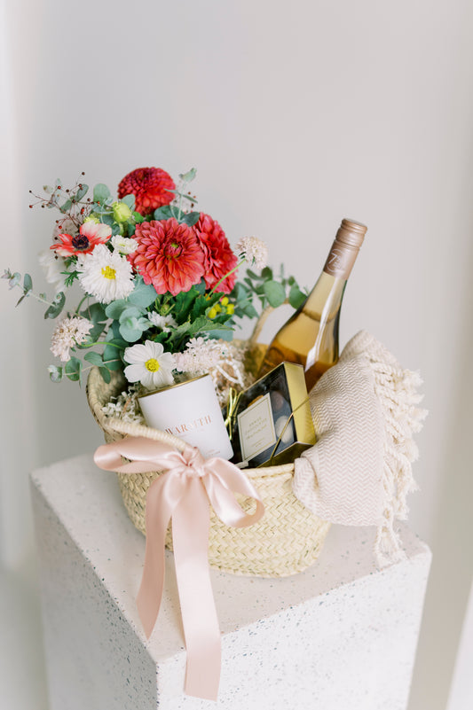 Luxe Flowers + Wine Gift Basket