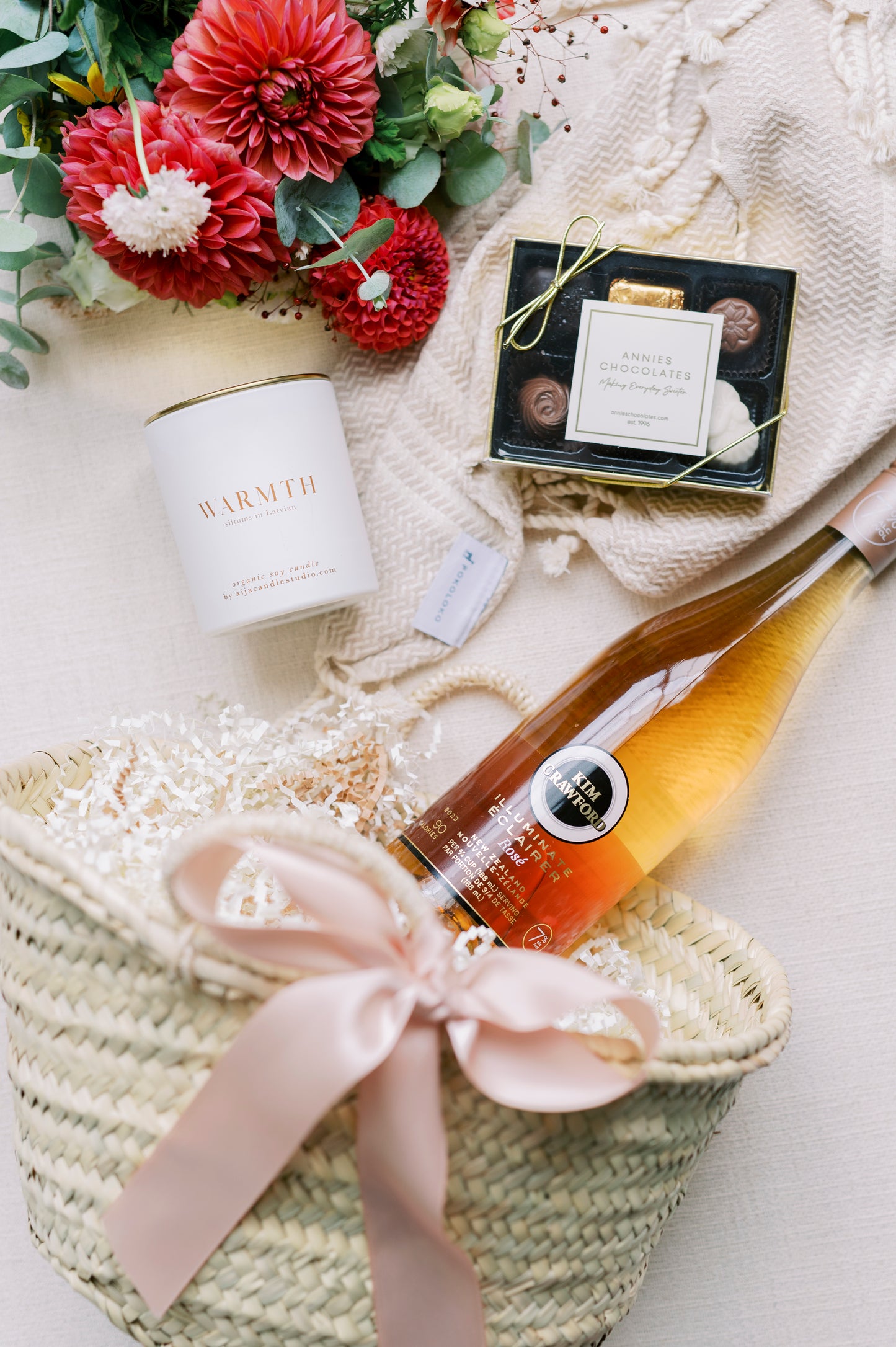 Luxe Flowers + Wine Gift Basket
